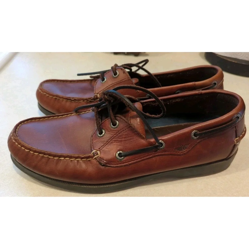 Mens 10.5 M Dockers Castaway Brown Leather Boat Shoes Loafers Slip‎ On 090-1449